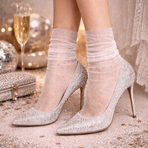 White Sheer Shimmer Tulle Socks Ultra Thin Mesh Tube Socks One Size